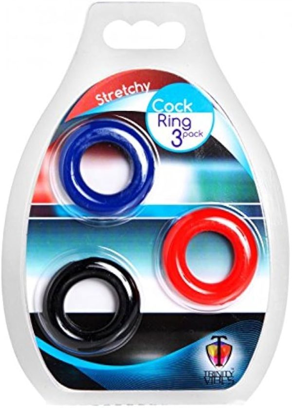 Trinity For Men Stretchy Cock Ring 3 Pack Red Black Blue