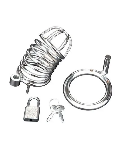 Blue Line Deluxe Chastity Cage Silver - Image 2